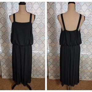Vintage Sheer Black Dress Pleaded Sleeveless Lined
